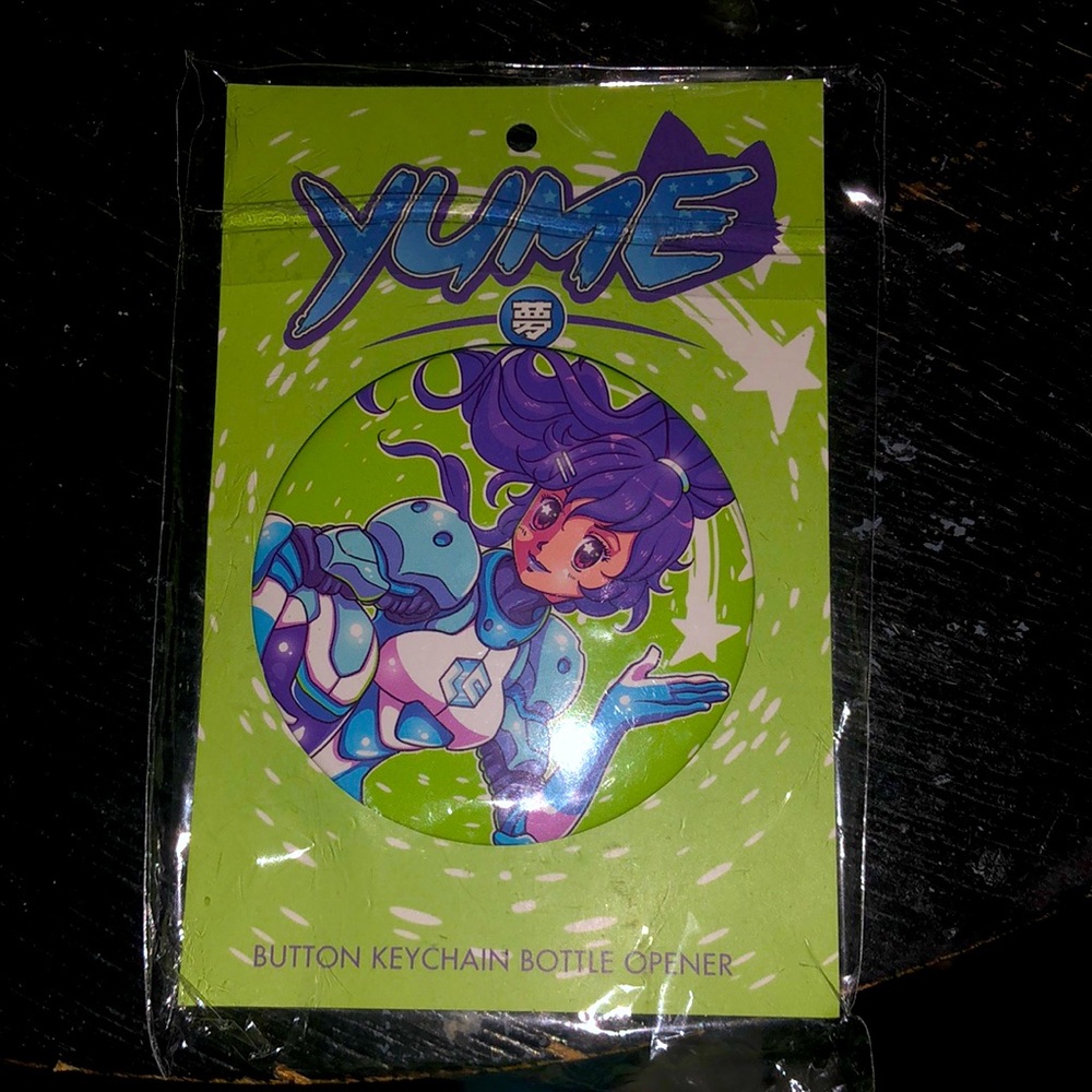 Yume button keychain bottle opener